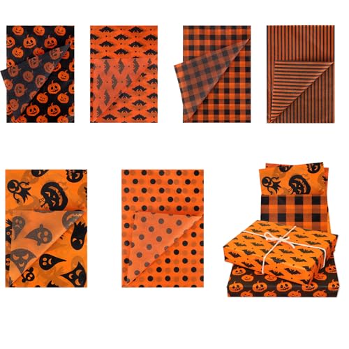 30 Blatt Seidenpapier Halloween, 35x50cm Orange und Schwarz Kürbisse Geister Punktdruck Geschenkpapier für Halloween Partygeschenke Kunstdekorationen Heimwerken Basteln, 6 Designs 30 Blatt Seidenpapier Halloween, 35x50cm Orange und Schwarz Kürbisse Geister Punktdruck Geschenkpapier für Halloween Partygeschenke Kunstdekorationen Heimwerken Basteln, 6 Designs von Tinoaly