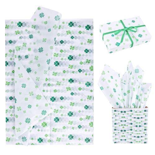 30 Blatt Seidenpapier zum St. Patrick's Day, 50 x 35 cm Seidenpapier mit vierblättrigem Kleeblatt Irisches Geschenkpapier zum Selbermachen Bastelzubehör zum St. Patrick's Day von Tinoaly