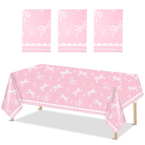 3stk Teilige Tischdecke mit Schleife, wasserdichte Tischdecken mit Schleife Partydekoration Schleifefür Frauen und Mädchen Brautparty-Geschenk für Junggesellinnenabschiede (Rosa Unterseite) von Tinoaly