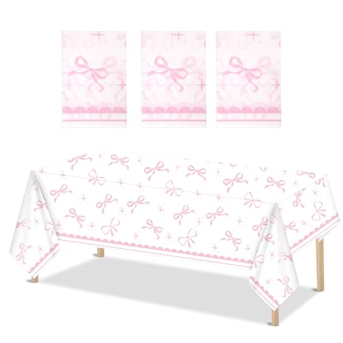 3stk Teilige Tischdecke mit Schleife, wasserdichte Tischdecken mit Schleife Partydekoration Schleifefür Frauen und Mädchen Brautparty-Geschenk für Junggesellinnenabschiede (Weißer Boden) von Tinoaly