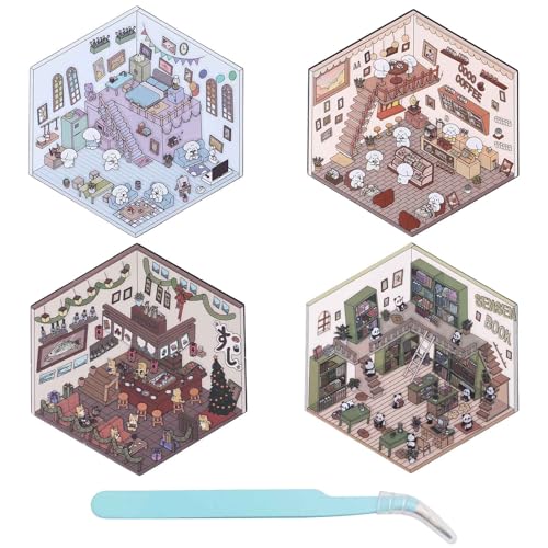 4 Sets DIY 3D Hausaufkleber, Lustige Miniatur-Szenenaufkleber mit Pinzette Süße Isometrische Raumaufkleber 3D-Szenenaufkleber für Scrapbook Laptop Handyhülle Wasserflasche Geschenk 4 Sets DIY 3D Hausaufkleber, Lustige Miniatur-Szenenaufkleber mit Pinzette Süße Isometrische Raumaufkleber 3D-Szenenaufkleber für Scrapbook Laptop Handyhülle Wasserflasche Geschenk von Tinoaly