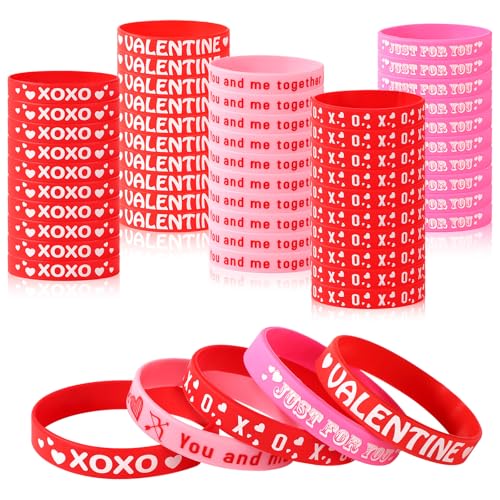 50 Stück Valentinstags-Armbänder, 5 Stile, Valentinstags-Silikonarmbänder, rot-rosa Herz-Gummi-Armbänder, Valentinstag-Party-Zubehör, Valentinstag, Partyzubehör für alle Altersgruppen 50 Stück Valentinstags-Armbänder, 5 Stile, Valentinstags-Silikonarmbänder, rot-rosa Herz-Gummi-Armbänder, Valentinstag-Party-Zubehör, Valentinstag, Partyzubehör für alle Altersgruppen von Tinoaly