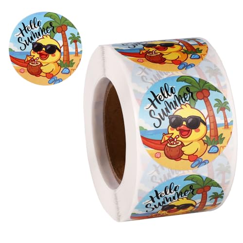 500 Stk Hallo Sommer Aufkleber, 38mm Süße Ente Sommer Strandaufkleber Strand Abziehbildchen für Erwachsene Umschlagsiegel Brief Einladungsdekoration von Tinoaly