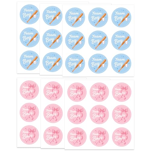 54 Stück Team Boy & Team Girl Aufkleber zur Geschlechtsenthüllung, 5cm Selbstklebende Rosa und Blaue Etiketten Baseball Oder Schleifen Dekorationen zur Geschlechtsenthüllung bei Babypartys von Tinoaly
