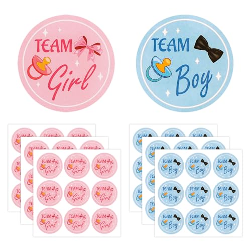 54stk Gender Reveal-Aufkleber, 5 cm Runde Aufkleber Team-Junge- oder Mädchen Blaue und Rosa Babypartys Etiketten für Scrapbook Umschläge Spiele Partygeschenke Dekoration (Schnuller) von Tinoaly