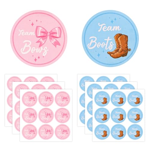 54stk Gender Reveal-Aufkleber, 5 cm Runde Aufkleber Team-Junge- oder Mädchen Blaue und Rosa Babypartys Etiketten für Scrapbook Umschläge Spiele Partygeschenke Dekoration (Stiefel & Schleife) von Tinoaly