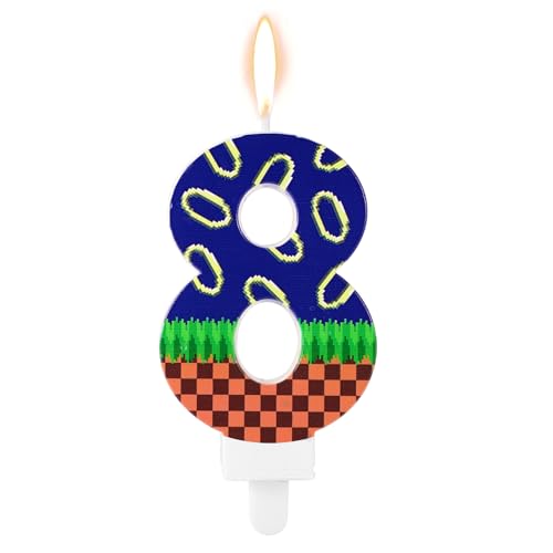 Blaue Geburtstagskerze mit Igelmotiv, Happy Birthday-Zahlenkerze Kerze mit Cartoon-Kuchenaufsatz Kerze mit Blauem und Goldenem Ringaufdruck als Partygeschenk für Einen Kuchen (Zahl 8) von Tinoaly