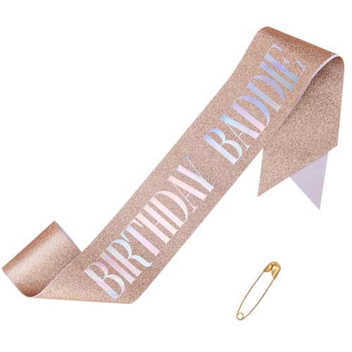 Bösewicht-Geburtstagsschärpe, Glitzernde Geburtstagsschärpe mit Sicherheitsnadel Ideales Bösewicht-Dekorationszubehör und Partygeschenk für Frauen und Männer(Roségold) von Tinoaly