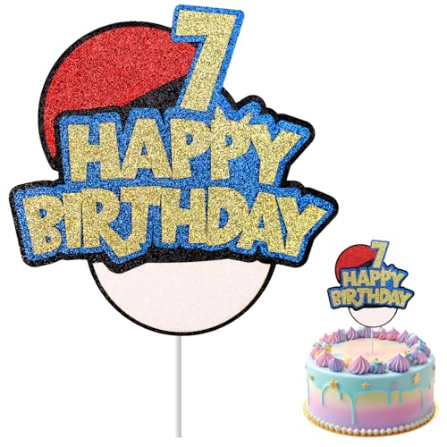 Cartoon Geburtstagskuchenaufsatz, Glänzendes Glitzerpapier Anime Cartoon Geburtstagsdekorationskuchenaufsatz für Partydekoration (Nummer 7) von Tinoaly