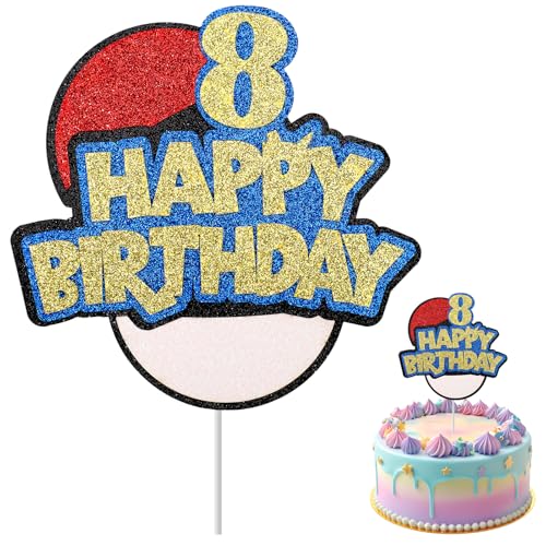 Cartoon Geburtstagskuchenaufsatz, Glänzendes Glitzerpapier Anime Cartoon Geburtstagsdekorationskuchenaufsatz für Partydekoration (Nummer 8) von Tinoaly