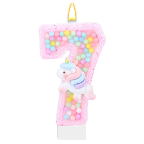 Einhorn-Zahlen-Kuchenaufsatz, Einhorn-Geburtstagskerzen Cartoon-Thema Kuchenaufsatz Geburtstagsparty-Zubehör für Mädchen und Kinder (7) von Tinoaly