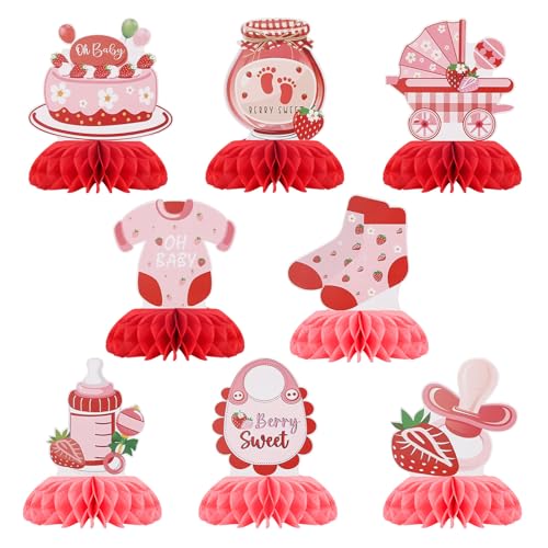 Erdbeer-Babyparty-Dekorationen, 8stk 3D-Erdbeer-Waben-Mittelstücke Doppelseitige Tischaufsätze Süße Beeren-Babyparty-Dekorationen und Partygeschenke mit Obstthema Erdbeer-Babyparty-Dekorationen, 8stk 3D-Erdbeer-Waben-Mittelstücke Doppelseitige Tischaufsätze Süße Beeren-Babyparty-Dekorationen und Partygeschenke mit Obstthema von Tinoaly