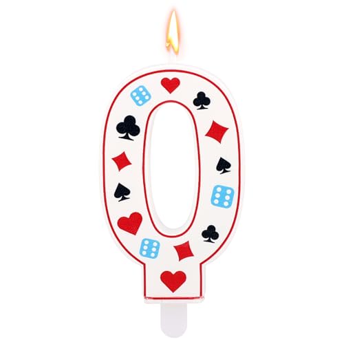 Geburtstagskerze mit Casino-Thema, Pokerwürfel-Zahlenkerze für Kuchendekorationen Geburtstagsparty Dekoration mit Glücksspiel Thema Partyzubehör für Las Vegas (Nummer 0) von Tinoaly