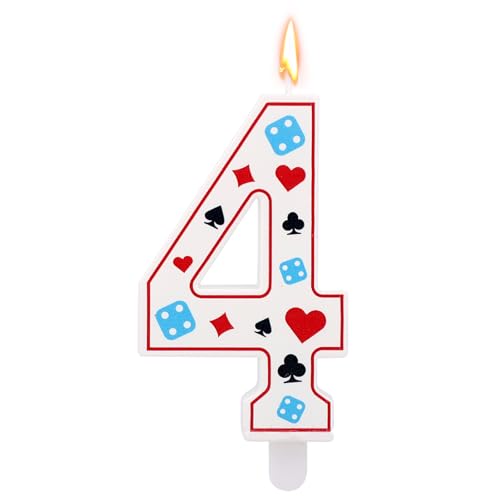 Geburtstagskerze mit Casino-Thema, Pokerwürfel-Zahlenkerze für Kuchendekorationen Geburtstagsparty Dekoration mit Glücksspiel Thema Partyzubehör für Las Vegas (Nummer 4) von Tinoaly