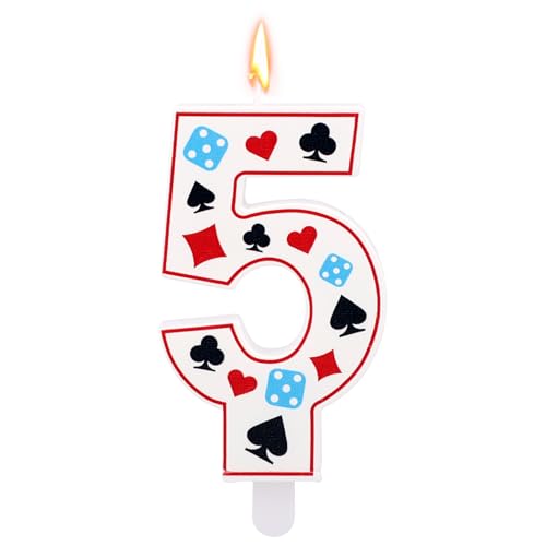Geburtstagskerze mit Casino-Thema, Pokerwürfel-Zahlenkerze für Kuchendekorationen Geburtstagsparty Dekoration mit Glücksspiel Thema Partyzubehör für Las Vegas (Nummer 5) von Tinoaly