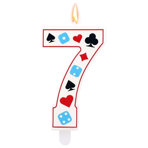 Geburtstagskerze mit Casino-Thema, Pokerwürfel-Zahlenkerze für Kuchendekorationen Geburtstagsparty Dekoration mit Glücksspiel Thema Partyzubehör für Las Vegas (Nummer 7) von Tinoaly