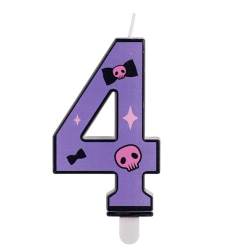 Lila Geburtstagskerzen, Süße Lila Happy Birthday-Kerzen Cartoon-Totenkopf-Motiv Cartoon-Geburtstagskerzen Geburtstagszahlenkerzen Perfekte Kuchendekorationen und Geschenke(Nummer 4) von Tinoaly
