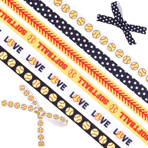 Softball-Bänder für Haarschleifen, Polyester, Baseball-Bänder für Bastelarbeiten, Geschenkverpackungen, Partyzubehör, Dekoration, 4,5 m, 6 Stück Softball-Bänder für Haarschleifen, Polyester, Baseball-Bänder für Bastelarbeiten, Geschenkverpackungen, Partyzubehör, Dekoration, 4,5 m, 6 Stück von Tinoaly