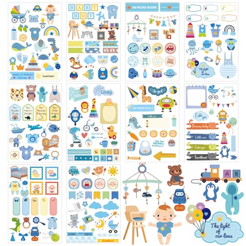 Tinoaly 10 Bögen Baby-Scrapbook-Sticker Jungen, Verschiedene Designs Aufkleber Kleinkinder Scrapbook-Zubehör für Erinnerungsstücke an Neugeborene Babypartys Schwangerschaftsplaner Tinoaly 10 Bögen Baby-Scrapbook-Sticker Jungen, Verschiedene Designs Aufkleber Kleinkinder Scrapbook-Zubehör für Erinnerungsstücke an Neugeborene Babypartys Schwangerschaftsplaner von Tinoaly