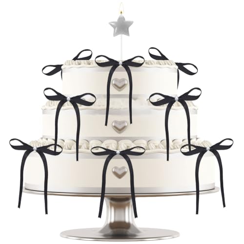 Tinoaly 10 Stk Tortenaufsätze mit Schleife, 17,78x12,7cm Schwarze Polyester Schleifen mit Perlen Elegante Vintage Dekoration für Partys Desserts Geburtstage Verlobungen und Jubiläen Tinoaly 10 Stk Tortenaufsätze mit Schleife, 17,78x12,7cm Schwarze Polyester Schleifen mit Perlen Elegante Vintage Dekoration für Partys Desserts Geburtstage Verlobungen und Jubiläen von Tinoaly