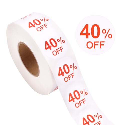 Tinoaly 1000 Stück 40 Prozent Rabatt Aufkleber, 25 mm Selbstklebend 40% Rabatt Werbeaufkleber Ausverkaufsschild für den Einzelhandel Sonderaktion Ausverkaufsrabatt Tinoaly 1000 Stück 40 Prozent Rabatt Aufkleber, 25 mm Selbstklebend 40% Rabatt Werbeaufkleber Ausverkaufsschild für den Einzelhandel Sonderaktion Ausverkaufsrabatt von Tinoaly