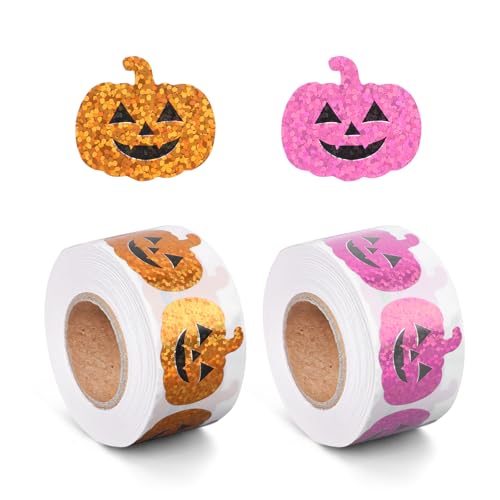 Tinoaly 1000 Stück Halloween Kürbis Aufkleber, 2 Rollen Glitzer Pink Orange kürbisförmige Aufkleber Wasserfest Selbstklebend Etiketten für Kinderbasteleien Umschläge Partygeschenke und Scrapbooking Tinoaly 1000 Stück Halloween Kürbis Aufkleber, 2 Rollen Glitzer Pink Orange kürbisförmige Aufkleber Wasserfest Selbstklebend Etiketten für Kinderbasteleien Umschläge Partygeschenke und Scrapbooking von Tinoaly