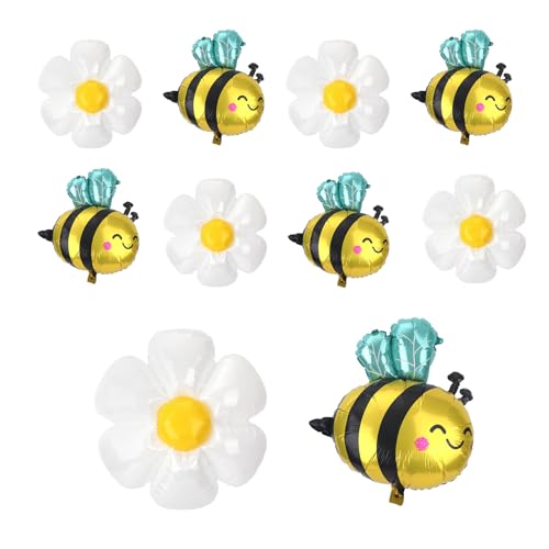 Tinoaly 10stk Bienen und Gänseblümchen-Blumenballons, Süße Folienballons mit Lächelndem Gesicht Honigbiene Geburtstagszubehör zum Thema Gänseblümchen und Biene für Geburtstagsparty-Dekorationen Tinoaly 10stk Bienen und Gänseblümchen-Blumenballons, Süße Folienballons mit Lächelndem Gesicht Honigbiene Geburtstagszubehör zum Thema Gänseblümchen und Biene für Geburtstagsparty-Dekorationen von Tinoaly