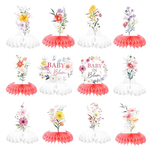 Tinoaly 12 Stück Wildblumen Baby in Blüte, Babyparty Dekorationen Wildblumen Thema Waben Mittelstücke für Garten Mottoparty Tischdekoration Gender Reveal Party Zubehör von Tinoaly