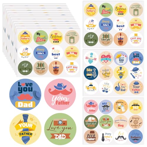 Tinoaly 18st Vatertag Aufkleber, Rund 5cm Ich Liebe Dich Papa Aufkleber Selbstklebend Umschlagaufkleber Etiketten Dekorationen für Geschenkboxen Grußkarten Partygeschenke von Tinoaly