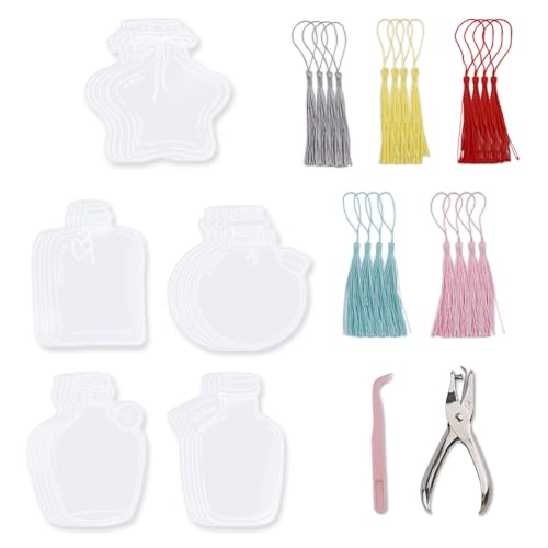 Tinoaly 20stk Transparente Lesezeichen Getrockneten Blumen, Klares Lesezeichen-Set mit Quasten Pinzette Locher Seitenklammern Gepressten Lesezeichen DIY-Bastelarbeiten(Keine Getrockneten Blumen) von Tinoaly