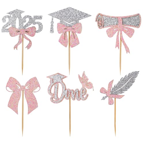 Tinoaly 24stk Abschluss Cupcake Deko, Glitzerpapier Cupcake-Picker mit Diplom Abschlussklasse 2025 Kuchendekoration für den Abschluss für Mottopartys von Tinoaly