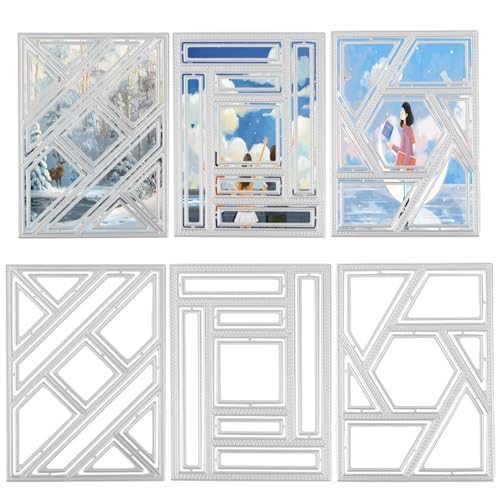 Tinoaly 3stk Rechteckige Stanzformen, Rechteckiger Dreiecksrahmen Metall-Stanzformen Prägeschablonen-Vorlagenwerkzeug für Kartenherstellung Scrapbooking Alben Papierbasteln DIY-Dekoration(Silber) von Tinoaly