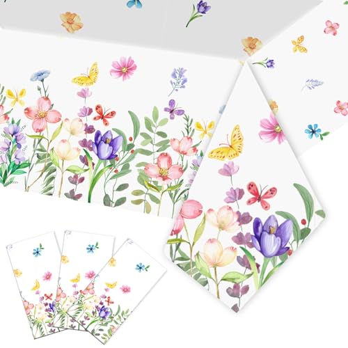 Tinoaly 3stk Tischdecke Wildblumen-Blumenmotiv, 274x137cm wasserdichte Kunststoff-Tischdecke Frühlings- Sommerblumen Tischdecken und Dekorationen Picknicks Zuhause Geburtstage Feiertage Hochzeiten von Tinoaly
