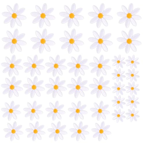 Tinoaly 40 Stück Gänseblümchen-Blumen-Aufnäher zum Aufbügeln, 4 Größen Weiß Blumen-Aufnäher Aufnähen Süße Stickapplikation zur Dekoration von Kleidung Taschen Hüten Jeans Rucksäcken Hemden Tinoaly 40 Stück Gänseblümchen-Blumen-Aufnäher zum Aufbügeln, 4 Größen Weiß Blumen-Aufnäher Aufnähen Süße Stickapplikation zur Dekoration von Kleidung Taschen Hüten Jeans Rucksäcken Hemden von Tinoaly