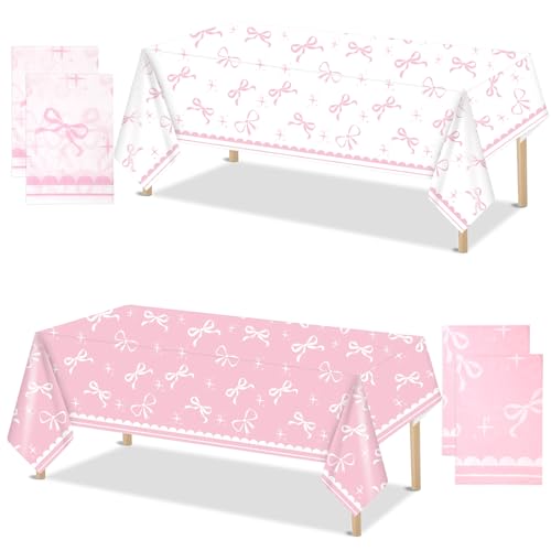 Tinoaly 4stk Pink Bow Tischdecke, wasserdichte Rechteckige Plastik-Tischbezüge Coquette Geburtstagsfeier Dekorationen für Hochzeits Baby Shower Junggesellenabschied Partygeschenk Tinoaly 4stk Pink Bow Tischdecke, wasserdichte Rechteckige Plastik-Tischbezüge Coquette Geburtstagsfeier Dekorationen für Hochzeits Baby Shower Junggesellenabschied Partygeschenk von Tinoaly