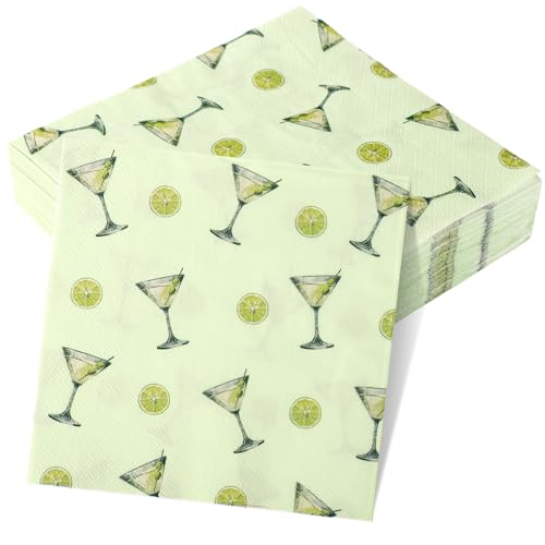 Tinoaly 50stk Servietten, Süß Martini-Geburtstagsservietten Cocktail-Servietten, 3-lagig, Grün, Papierzellstoff, 16.51 x 16.51 cm (gefaltet), 33 cm (entfaltet), Dekorationen für Geburtstagspartys von Tinoaly