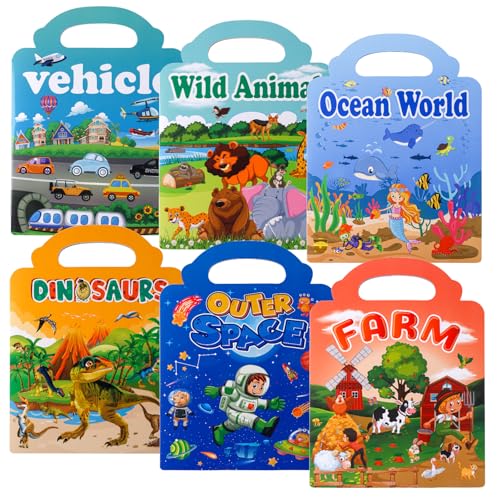 Tinoaly 6stk Wiederverwendbares Stickerbuch für Kinder, 6 Themen Sticker-Aktivitätsbuch für die Vorschule für Kleinkinder für Jungen und Mädchen von Tinoaly