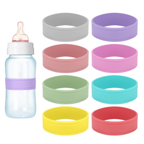 Tinoaly 8 Stück Silikon Babyflaschenetiketten, Mehrfarbig Wiederverwendbar Rutschfest Flaschenbänder Praktische Etiketten für die Kindertagesstätte zum Schreiben von Namen und Datum von Tinoaly