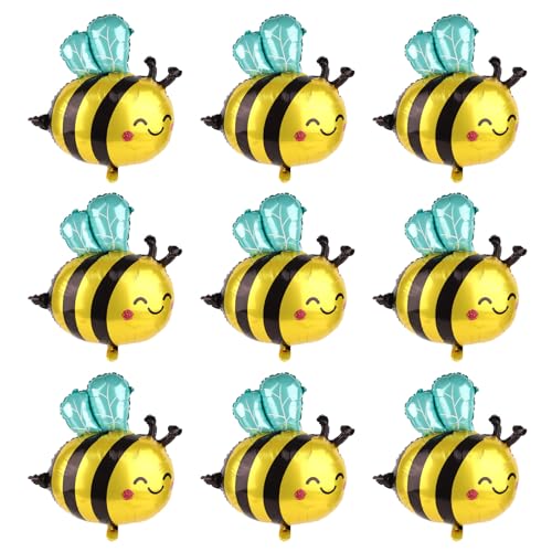Tinoaly 9 Stück Bienen Ballons, Gelb Schwarz Süßes Lächeln Honig-Hummel-Luftballons Bogen-Set Dekorationen aus Polyester Themengeburtstag Babyparty-Zubehör für Kinder und Erwachsene von Tinoaly