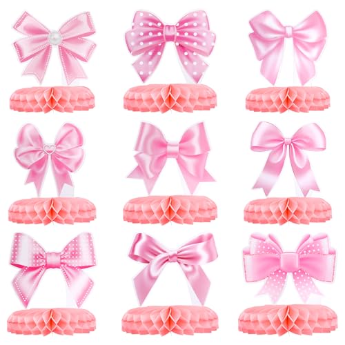 Tinoaly 9St Rosa Schleife Wabenförmige Tafelaufsätze, Tischdekoration mit Schleife Rosa Papierausschnitte mit Schleife Kokette Geburtstagsdekoration für Mädchen Frauen Hochzeit Brautparty Verlobung Tinoaly 9St Rosa Schleife Wabenförmige Tafelaufsätze, Tischdekoration mit Schleife Rosa Papierausschnitte mit Schleife Kokette Geburtstagsdekoration für Mädchen Frauen Hochzeit Brautparty Verlobung von Tinoaly