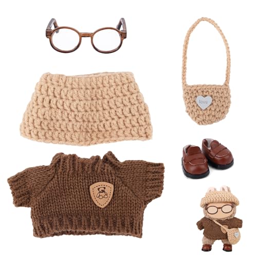 Tinoaly Gestricktes Puppen Kleidungs Set, Kompatibel mit 15-17cm Großen Puppen Outfit Zubehör Inklusive Pullover Mütze Schuhen Tasche und Brille (Ohne Puppe) von Tinoaly