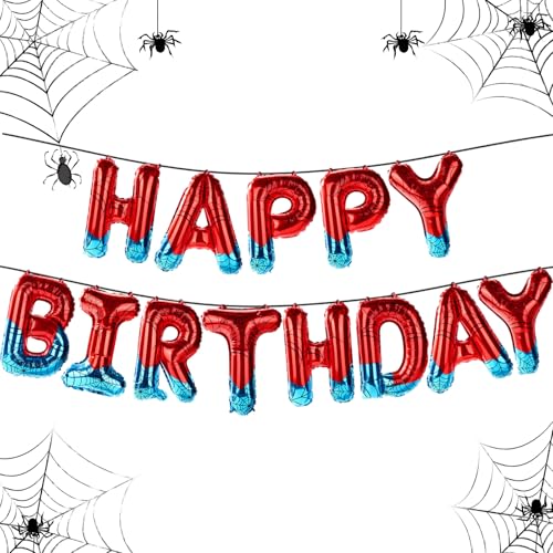 Tinoaly Happy Birthday-Banner mit Spinnenmotiv, Einschließlich 13 Roten und Blauen Spinnennetz-Luftballons Deko Luftballons aus Aluminiumfolie für die Dekoration von Geburtstagspartys für Jungen Tinoaly Happy Birthday-Banner mit Spinnenmotiv, Einschließlich 13 Roten und Blauen Spinnennetz-Luftballons Deko Luftballons aus Aluminiumfolie für die Dekoration von Geburtstagspartys für Jungen von Tinoaly