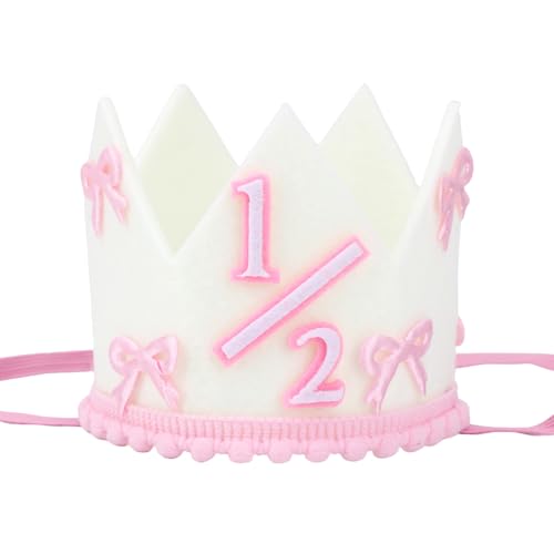 Tinoaly Süße 1/2 Geburtstagsmütze, Rosa Schleife Krone für den Halben Geburtstag 6 Monate Altes Kleines Baby Feier-Kopfbedeckung für Mädchen Cake Smash Foto-Requisiten Party-Dekoration Tinoaly Süße 1/2 Geburtstagsmütze, Rosa Schleife Krone für den Halben Geburtstag 6 Monate Altes Kleines Baby Feier-Kopfbedeckung für Mädchen Cake Smash Foto-Requisiten Party-Dekoration von Tinoaly