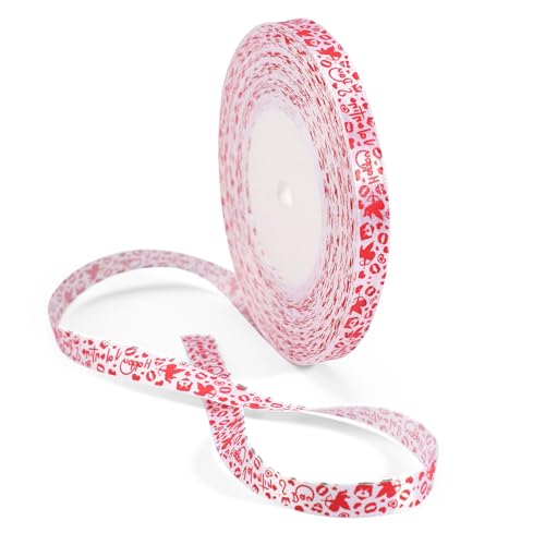 Tinoaly Valentinstagsband, 45m, Polyester, Weiß, Herzform, Amor, Liebesbrief, Lippendruck, Klassisch, 1 Stück, für Geschenkverpackung, Hochzeit, Valentinstag, Liebeserklärung von Tinoaly