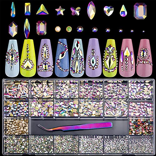 Nagel-Strass-Set, Nagelschmuck, Acryl, Nagelkunst, Dekoration, mehrfarbig, Nagelkristalle, flache Rückseite, rund, für Strasssteine, Nagelkunst, Schmuck, 3D von TintTower