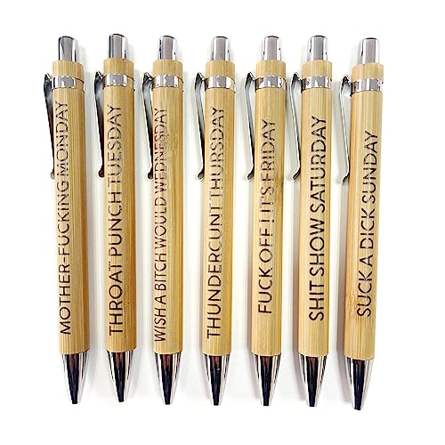 TintTower Lustiges Bambus-Kugelschreiber-Set, 7 Tage Woche, Stiftsammlung, Schreibwerkzeug, Handschrift, Stift für Kalligraphie, praktisches Geschenk, Bambusstifte von TintTower