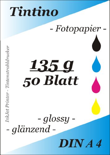 50 Blatt Fotopapier DIN A4 135g/qm high -glossy hoch-glaenzend -sofort trocken -wasserfest-hochweiß-sehr hohe Farbbrillianz, fuer InkJet Drucker Tintenstrahldrucker 50 Blatt Fotopapier DIN A4 135g/qm high -glossy hoch-glaenzend -sofort trocken -wasserfest-hochweiß-sehr hohe Farbbrillianz, fuer InkJet Drucker Tintenstrahldrucker von Tintino