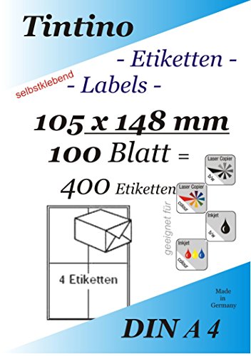 Etiketten 105 x 148-4 Stueck auf A4-100 Blatt DIN A4 selbstklebende Etiketten DHL Post 3483 6120 4476 c105148 von Tintino