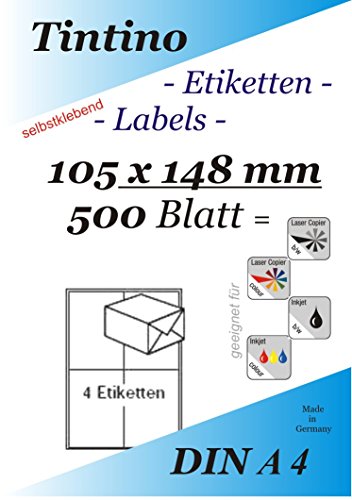 Etiketten 105 x 148-4 Stueck auf A4-500 Blatt DIN A4 selbstklebende Etiketten DHL Post 3483 6120 4476 c105148 von Tintino