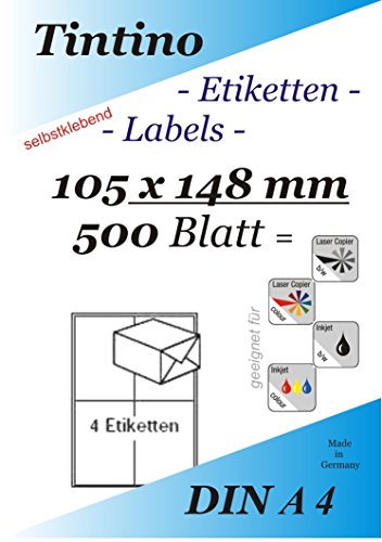 Etiketten 105 x 148-4 Stueck auf A4-500 Blatt DIN A4 selbstklebende Etiketten DHL Post 3483 6120 4476 c105148 Etiketten 105 x 148-4 Stueck auf A4-500 Blatt DIN A4 selbstklebende Etiketten DHL Post 3483 6120 4476 c105148 von Tintino